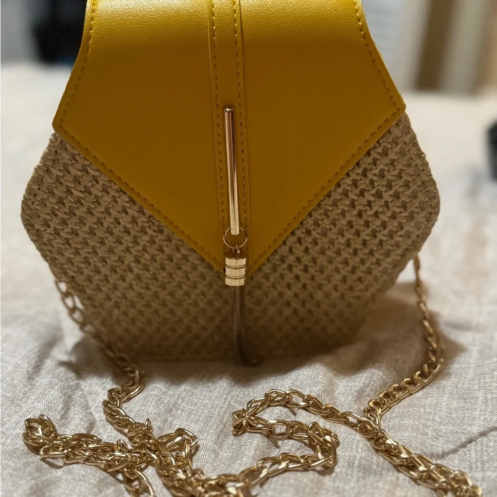 Yellow and Tan Women's Bag with Chain Strap - Picture 1 of 9